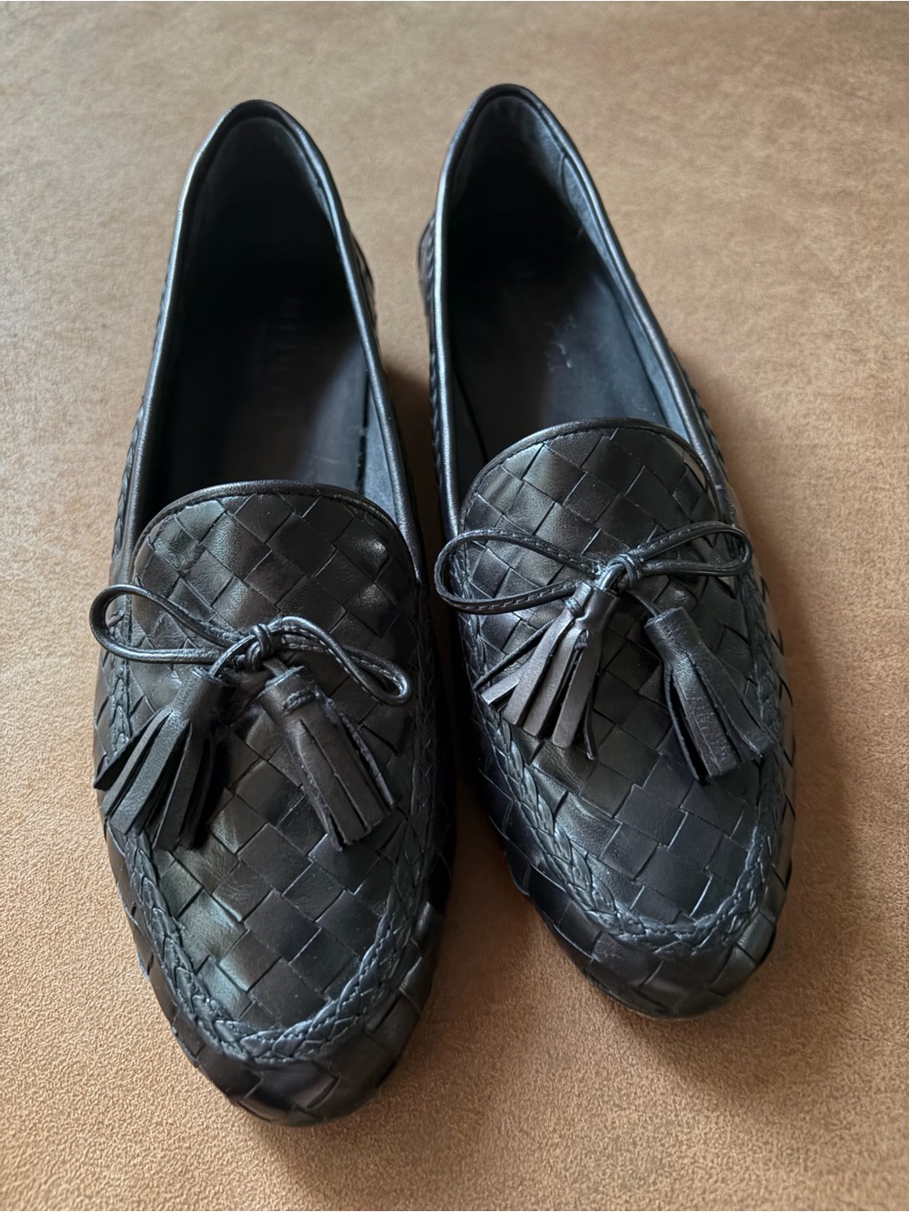 Sesto Meucci Black Woven Leather Tassel Loafers Made in Italy Size 7M